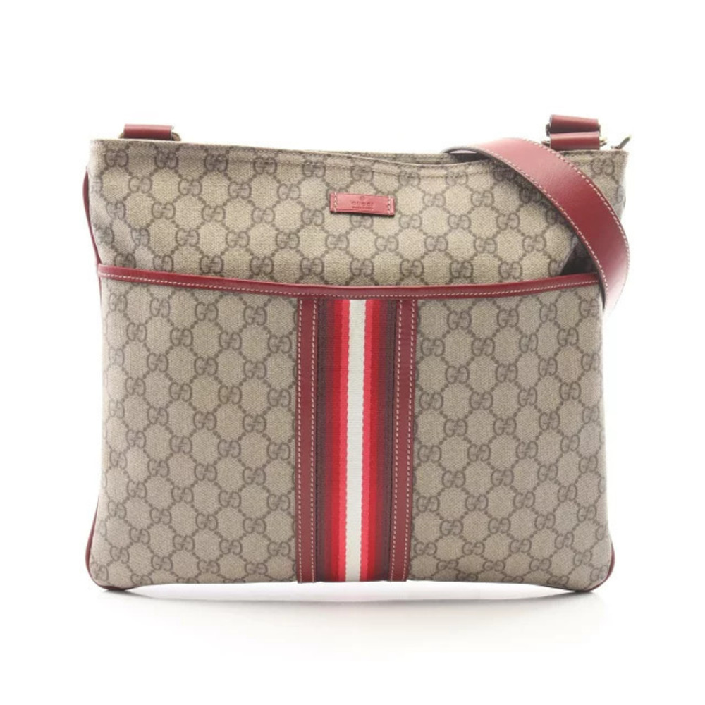 Gucci GG Supreme Shoulder Bag Canvas Leather Beige Cream Red
